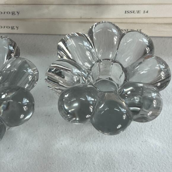 Heisey Crystolite Candle Block Candlestick Holder Set of 2 Flowers Heavy - Picture 3 of 7